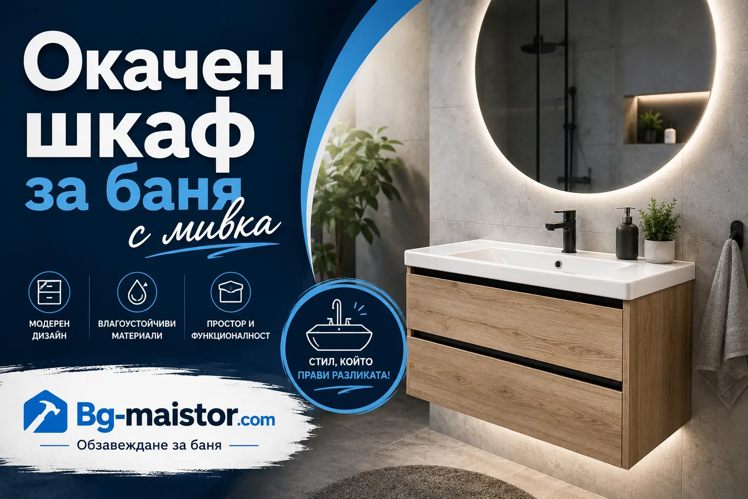 Окачен шкаф за баня с мивка | bg-maistor.com