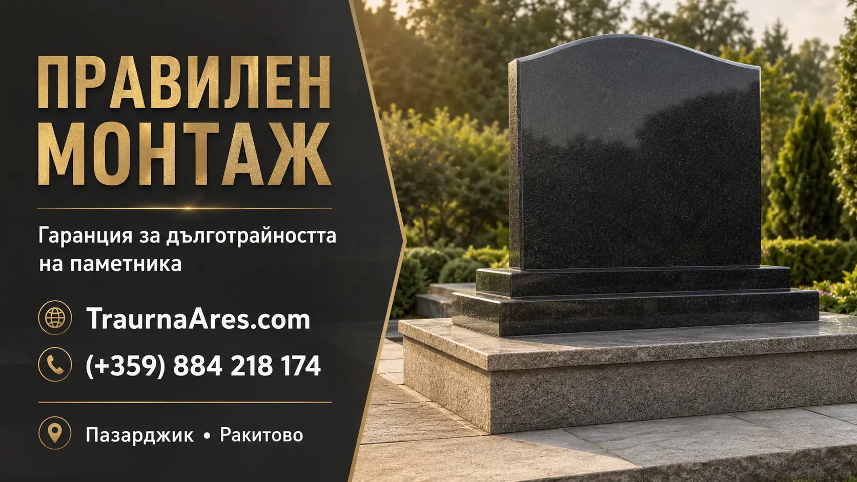 Правилен монтаж Гаранция за дълготрайността на паметника TraurnaAres.com